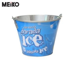 Bwced Iâ galfanedig crwn gyda Trin a Potel Agorwr